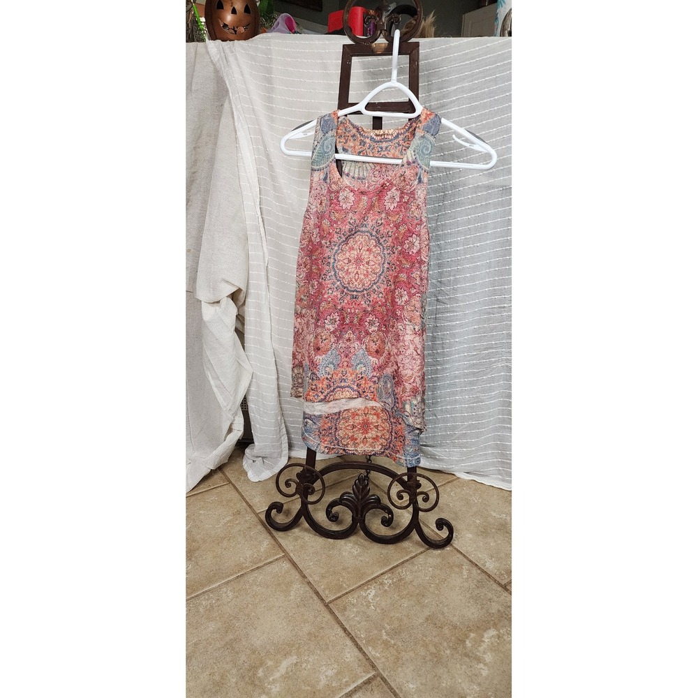 Ginger G Womens Mandala Paisley Racerback Tank Top High Low Hem Pink Blue Small
